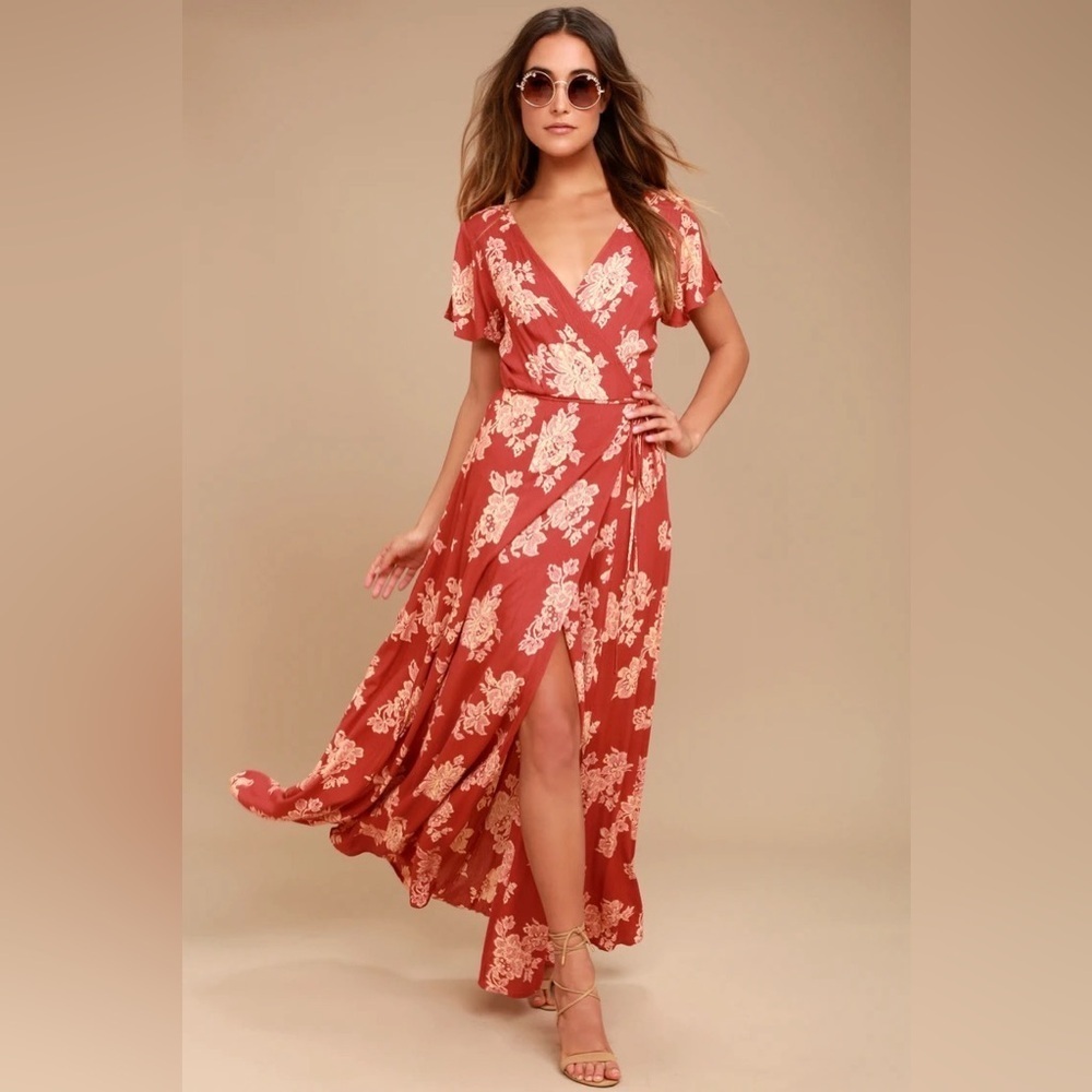 Floral Wrap Maxi Dress in Red